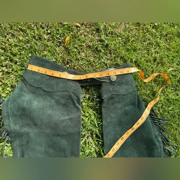 60s-70s Vintage Green Suede Chaps - Picture 14 of 15